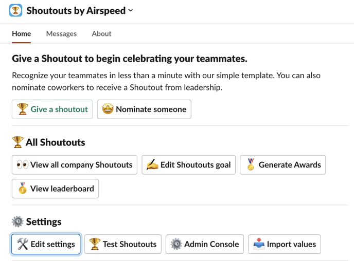 Shoutouts App Home Page